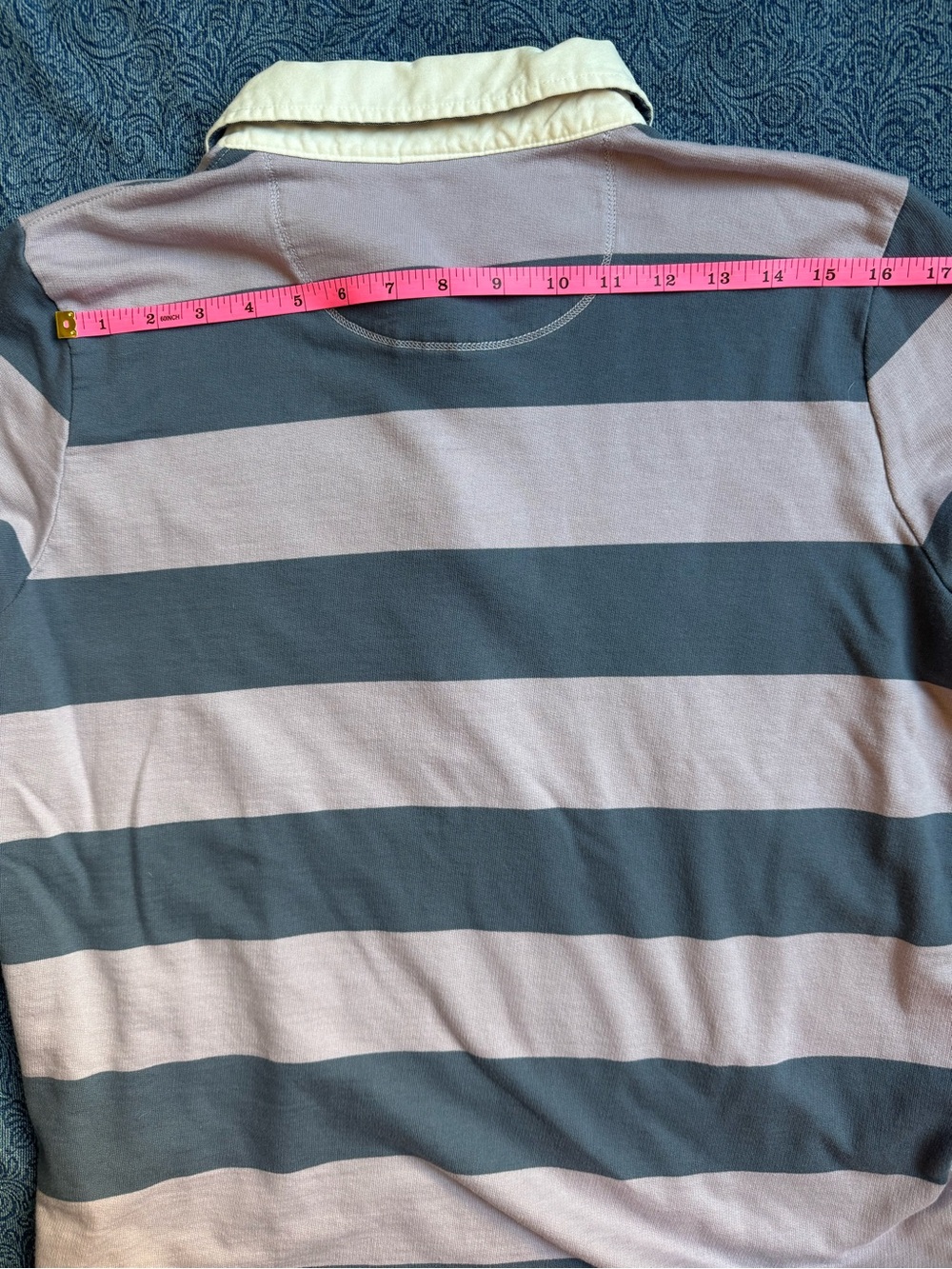 L.L. Bean Striped Rugby Polo Shirt Lavender Blue Katahdin Logo | Size L - Picture 9 of 9